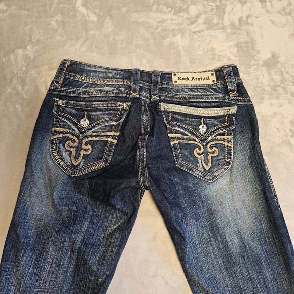 Rock Revival Gwen Capri Women's Raw Hem Flap Pocket Thick Stitch Denim Size 31 - Picture 5 of 11